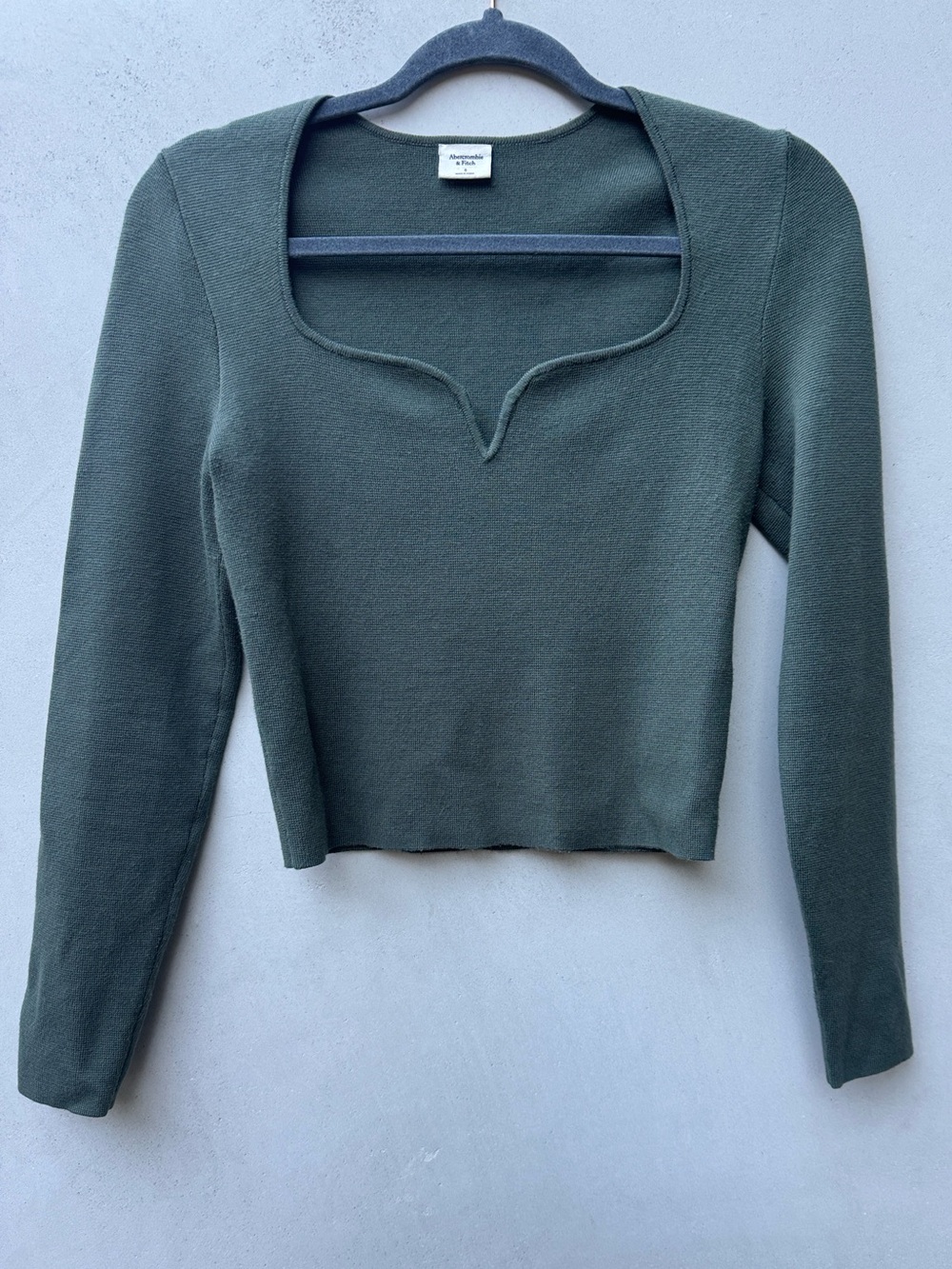 Abercrombie Slim Sweetheart Sweater Top Small Olive Green Ribbed Long Sleeve